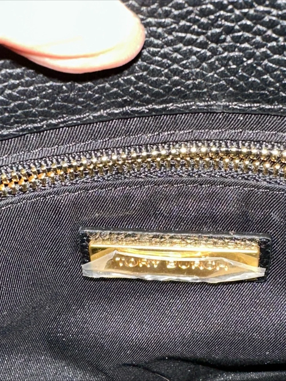 Tory Burch Black Pebbled Leather Crossbody Bag with Gold Logo Accent